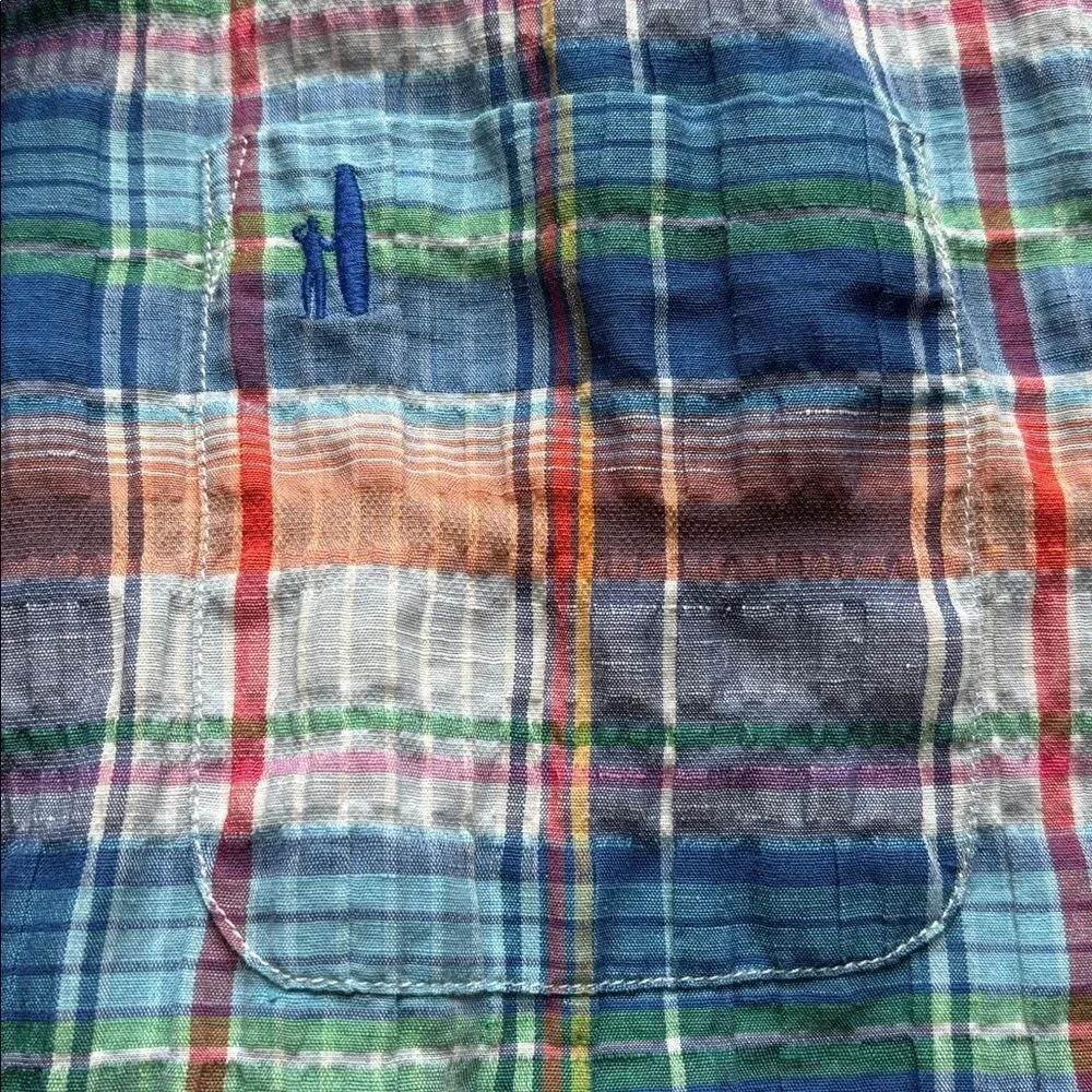 Johnnie-O Men’s Plaid S/S Cotton Linen Button Down Shirt M